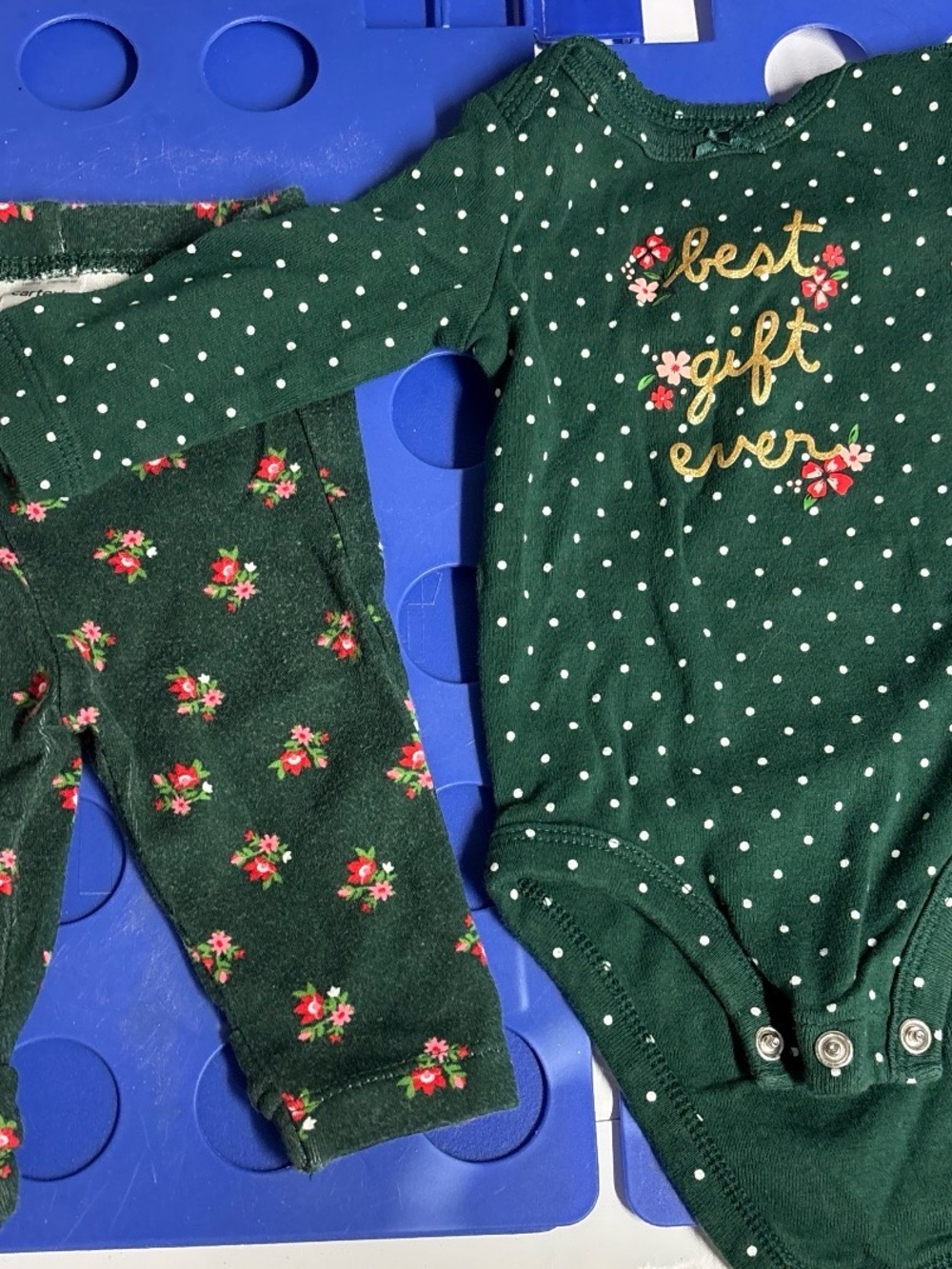 Carter's Dark Green Floral Polka Dot One-Piece Bodysuit Set